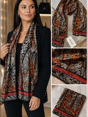 Bill Blass Signed Silk Scarf Made in Japan – Abstract Artistic Print Luxury